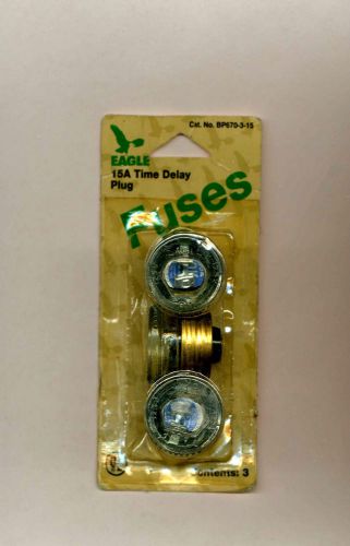 Lot of 3 (1 packages) Eagle  Electric Time Delay 15A  Plug Fuses Bp670-3-15