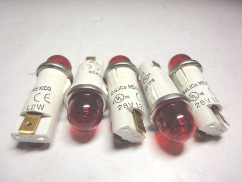 Solico 28V 1.2W Red Round Indicator Light Lot of 5 (Pcs)