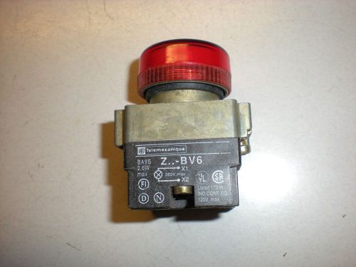 Telemecanique Model Z-BV6 Indicator Light - 110VAC - Red Lens - Tests OK