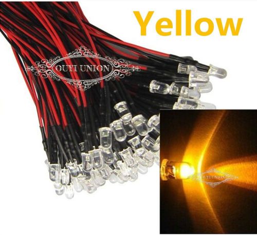 New 15pcs 3mm prewired led lamp 12v bright yellow light 25 degree pre-wired leds for sale