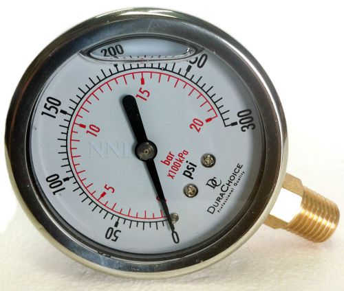 2-1/2&#034; dial liquid/glycerin filled pressure gauge 0-300psi - 1/4&#034; npt for sale