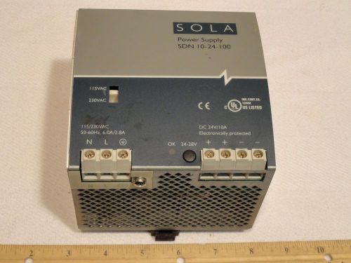 Sola SDN 10-24-100 Power Supply 115/230VAC 6.0A/2.8A DC 24V/10A DIN Mount