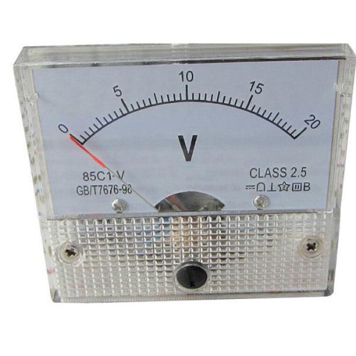 20v dc analog panel meter voltage volt meter voltmeter white 0-20v 65*56mm 85c1 for sale