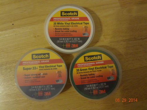 Scotch 3/4 in. x 66 ft. #35,super 33+ electrical tape -(white,green,black) for sale