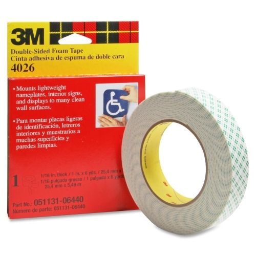 3M Scotch Foam Permanent Mounting Double-Sided Tape 1&#034; Wide x 6 Yards Long Wall