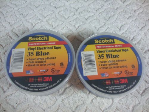Lot 2 Scotch 3M 35 Vinyl Electrical Tape 3/4in x 66ft Professional Grade Blue