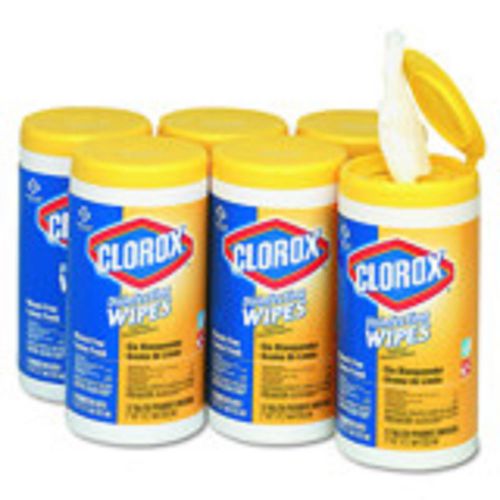 Clorox Lemon Scent Disinfecting Wet Wipes, 75 Wipes per Canister, 6 Canisters