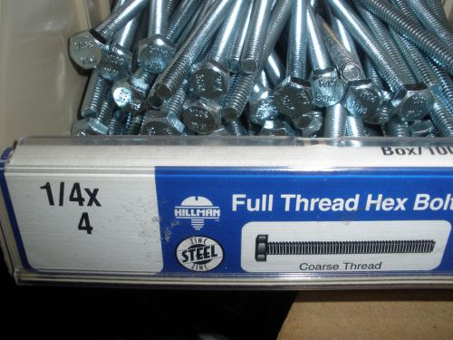 lot of 1/4-20 X 4&#034; Hex head full thread tap bolts zinc (74) total grade 2