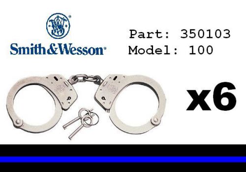 x6 Smith &amp; Wesson 350103 Standard Nickel Police Double Lock Handcuffs Model 100