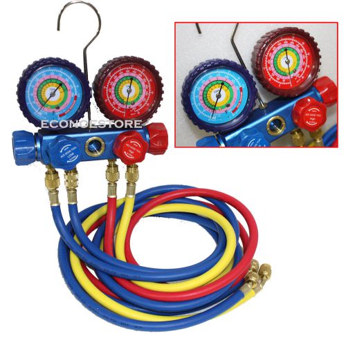 R134a r22 r12 r502 a/c freon manifold service gauges set + 4pc 60&#034; charging hose for sale