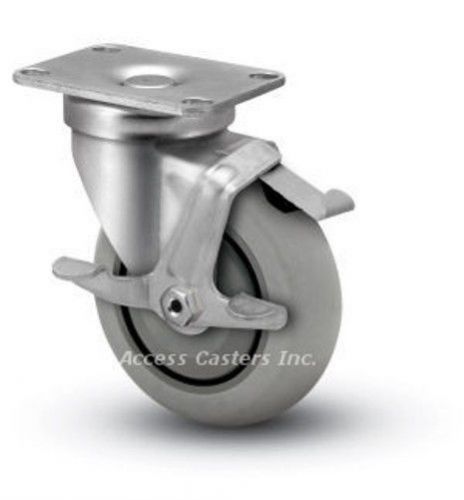 4A02XSB 4&#034; x 1-1/4&#034; Swivel Plate Caster with Brake Extra Soft Round Tread Wheel