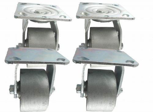 4&#034; x 2&#034; steel wheel caster - rigid(2)/swivel(2) for sale