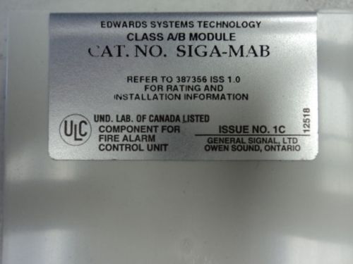 EST GE SECURITY SIGA-MAB FIRE ALARM CLASS A/B MODULE 387356 ISS 1.0