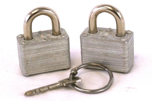 Lot of two 1 1/2&#034; master padlocks with a key for sale