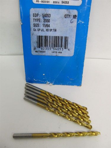 Chicago-latrobe 54053, 11/64&#034;, cobalt, tin, jobber length drill bits - 6 each for sale