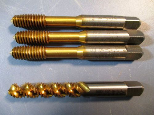 Mixed lot of 4 Hand Taps, 5/16-18 NC, 3 unfluted, 1 spiral, gold oxide