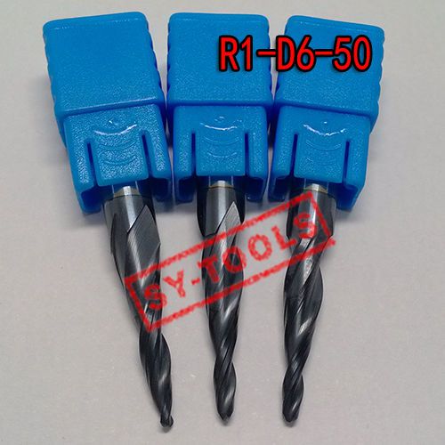 1pc R1*D6*20*50 Solid Carbide tapered Ball nose end mill coating TiAlN HRC55