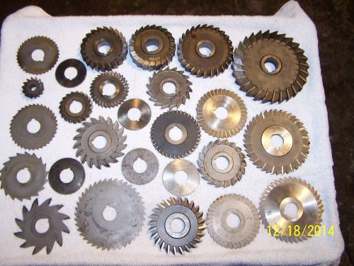 Lot of 26 side and face milling cutters with slitting cutters for sale