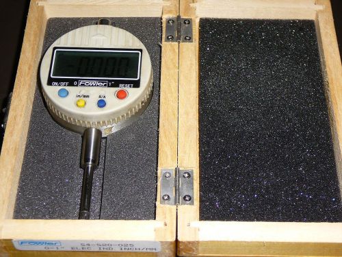 Fowler 0-1&#034; /0-25mm digital indicator p/n 54-520-025 with wood box for sale