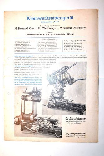 H. HOMMEL Lathe Mill KLEINWERKSTATTENGERAT KONSTRUCTION &#034;LUCE&#034; RR571 GERMAN ONLY