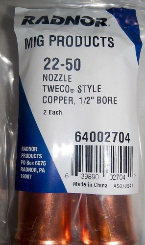 Radnor 64002704 22-50 1/2&#034; Bore Tweco Style Copper Nozzle for MIG Gun 2pk
