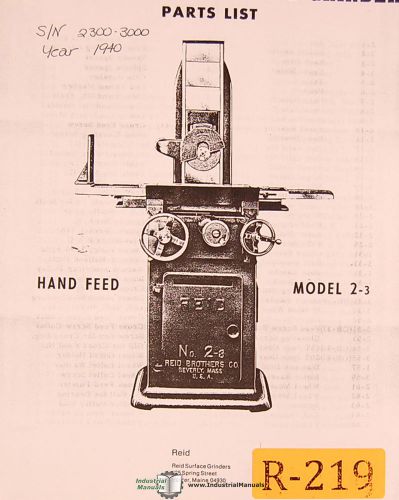 Reid 2-3, surface grinders, 2300-3000, parts manual year (1940) for sale