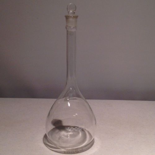Corning Pyrex Class A Glass 1000ml 1L Volumetric Flask w/ #22 Stopper, GUC