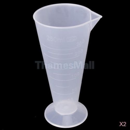 2x 250ml Plastic Measure Beaker Measuring Cup for Kitchen Laboratory Liquid Test
