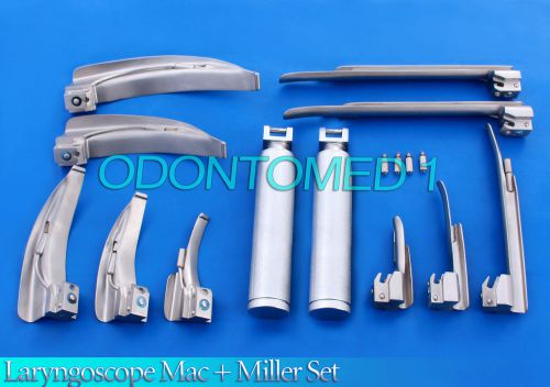Laryngoscope Mac + Miller Set of10 BLADES &amp; 2 HANDLES EMT Anesthesia Intubation