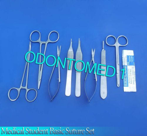 13 pcs medical student basic comprehemsive suture forceps kit+scalpel blades #15 for sale