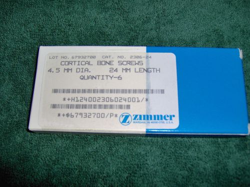 Lot of 6 zimmer orthopedic cortical bone screws 4.5mm x 24mm full thread for sale