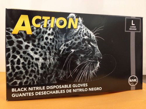Action large tough 100%nitrile black gloves for sale
