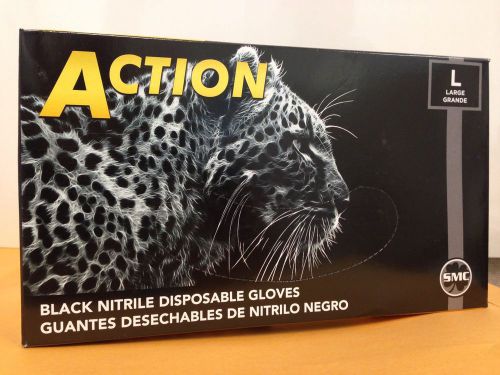 ACTION LARGE TOUGH 100%NITRILE BLACK GLOVES