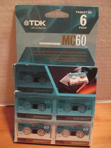 5 NEW TDK MC60 60 Minute Microcassettes  / Dictaphone Tapes