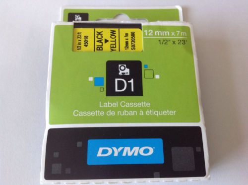 Dymo D1 Label Tape 45018 - 12mm x 7m Black on Yellow Tape cassette - BNIP