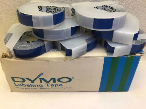 Dymo GLOSSY BLUE Label Maker Tape 6 NEW ROLLS +partial 3/8&#034; x 12 foot long