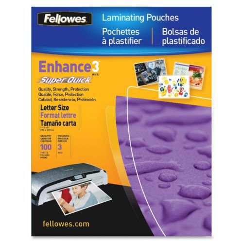 Fellowes 5245801 laminating pouches, 3 mils, letter size, 100/pk for sale