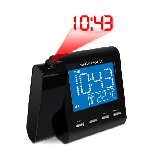 Radio Clock w/ Dual Alarm Time Date Temperature Display Battery Backup 3.6&#034; LCD