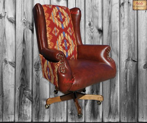 Southwestern office executive leather chair * 5 point wood mechanism for sale