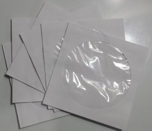 100 White CD/DVD/VCD Paper Sleeve / Pouch with Clear Window &amp; Flap NEW