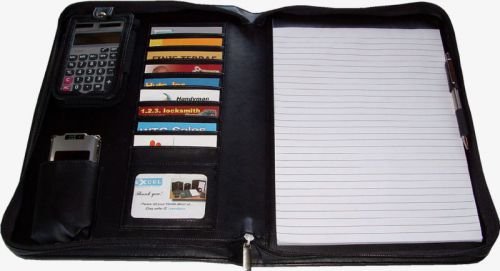 New, Padfolio Organizer, 10 Cards Pockets, Letter Size Pad, Zip-around, Black