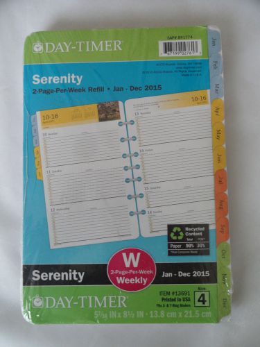 Day Timer Serenity 2-Page-Per-Week Refill, 2015, Size 4, #13691
