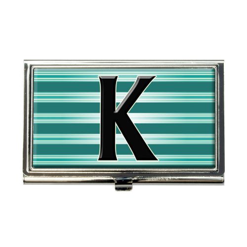 Letter k initial black teal stripes business credit card holder case for sale