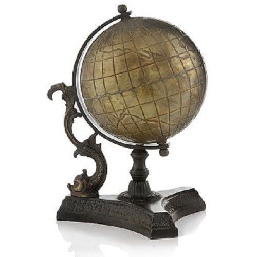 Desk Globe, Antique Brass, Bronze Finish, 9x11, Rotates, Heavy, Detailed, SALE