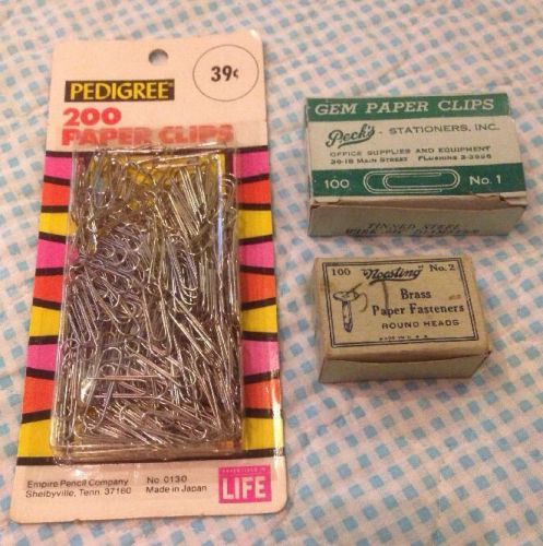 Vintage Stationary / Office / School Supplies - Paper Clips &amp; Brass  Festeners