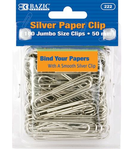 BAZIC Jumbo (50mm) Silver Paper Clip (100/Pack), Case of 24