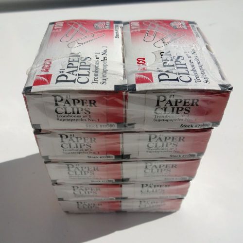 1000(10 BOXES OF 100)ACCO Paper Clips, #1, Made in USA