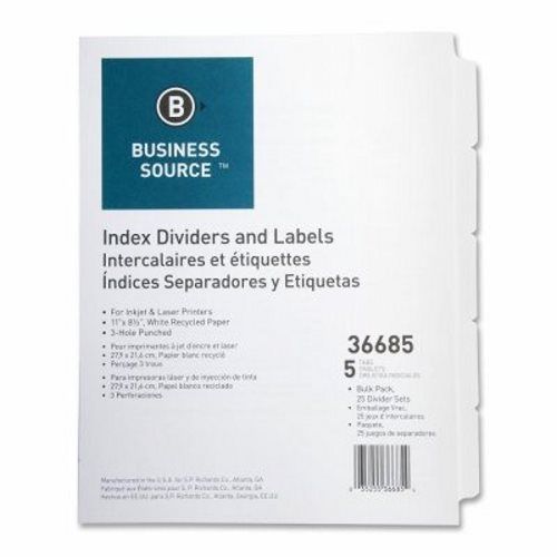 Business Source Index Dividers, 3HP, 5-Tab, 11&#034;x8-1/2&#034;, 25 per Case (BSN36685)