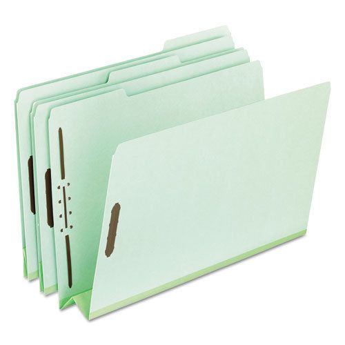 Pressboard folders, 2 fasteners, 3&#034; expansion, 1/3 cut, legal, green, 25/box for sale