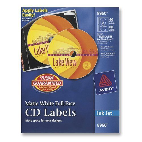Avery full face cd labels - 40 / pack - circle - inkjet - white (8960) for sale